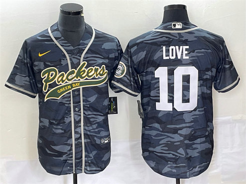 Men's Green Bay Packers #10 Jordan Love Grey Camo Cool Base Stitched Baseball Jersey