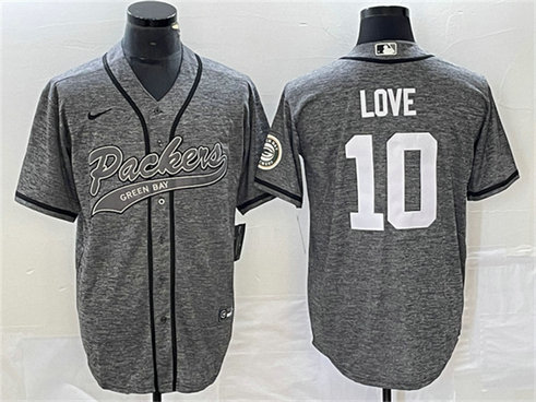 Men's Green Bay Packers #10 Jordan Love Grey Cool Base Stitched Baseball Jersey