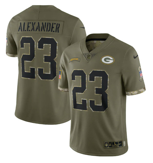 Men's Green Bay Packers #23 Jaire Alexander Olive 2022 Salute To Service Limited Stitched Jersey