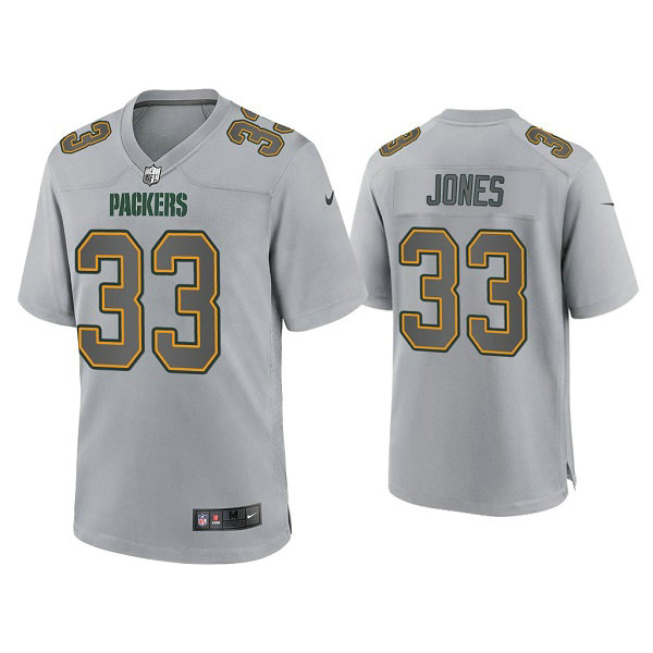 Men's Green Bay Packers #33 Aaron Jones Gray Atmosphere Fashion Stitched Game Jersey