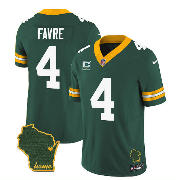 Men's Green Bay Packers #4 Brett Favre Green 2023 F.U.S.E. Home Patch And 1-Star C Patch Vapor Untouchable Limited Stitched Jersey