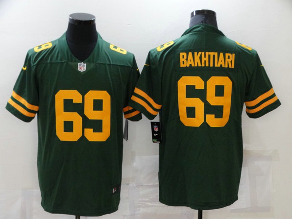 Men's Green Bay Packers #69 David Bakhtiari Green Yellow 2021 Vapor Untouchable Stitched NFL Nike Limited Jersey