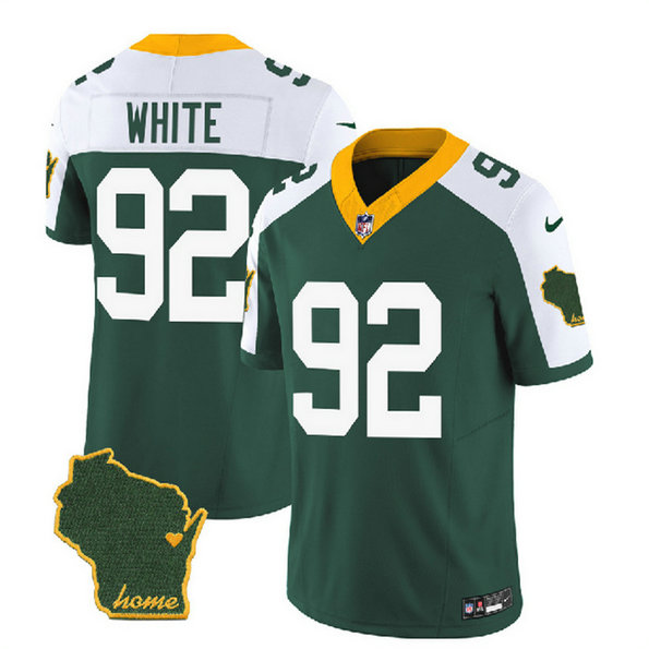 Men's Green Bay Packers #92 Reggie White Green White 2023 F.U.S.E. Home Patch Vapor Untouchable Limited Stitched Jersey