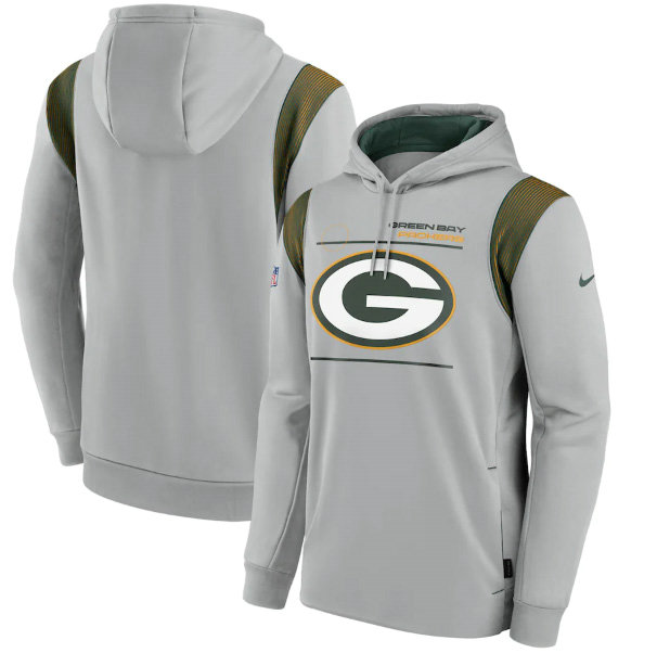 Men's Green Bay Packers 2021 Grey Sideline Logo Performance Pullover Hoodie