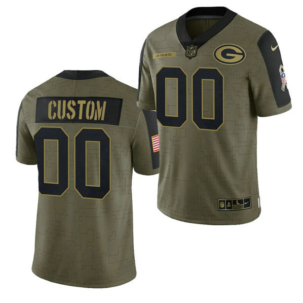 Men's Green Bay Packers ACTIVE PLAYER Custom 2021 Olive Salute To Service Limited