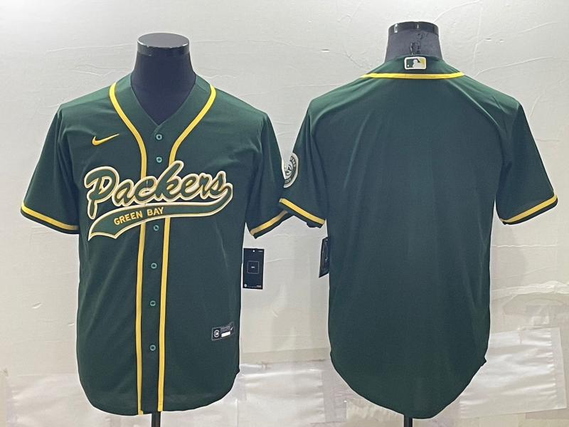 Men's Green Bay Packers Blank Green Cool Base Stitched Baseball Jersey