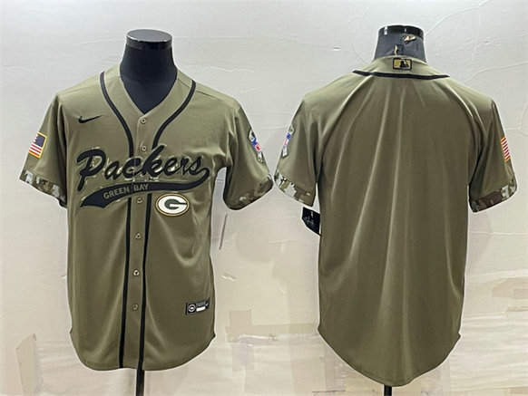 Men's Green Bay Packers Blank Olive Salute To Service Cool Base Stitched Baseball Jersey