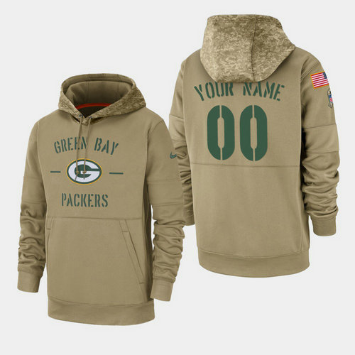 Men's Green Bay Packers Custom 2019 Salute to Service Sideline Therma Pullover Hoodie - Tan