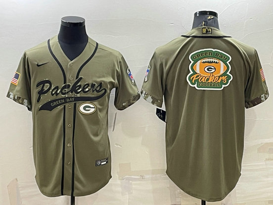 Men's Green Bay Packers Olive Salute to Service Team Big Logo Cool Base Stitched Baseball Jersey