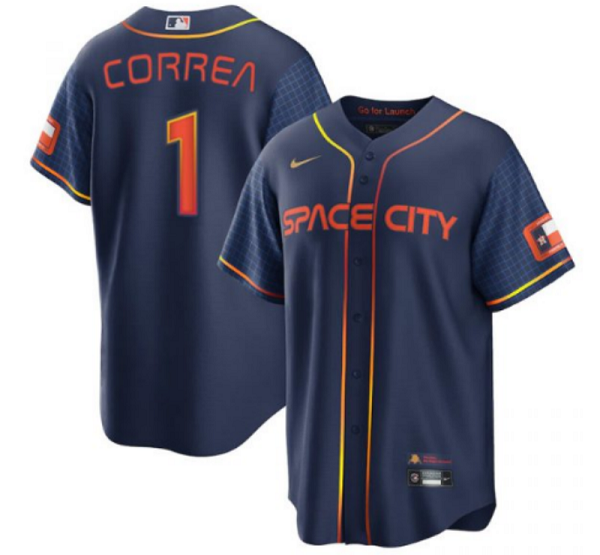 Men's Houston Astros #1 Carlos Correa 2022 Navy City Connect Cool Base Stitched Jersey