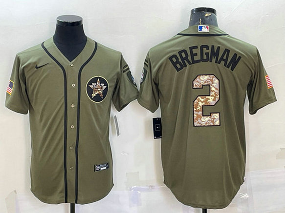 Men's Houston Astros #2 Alex Bregman Olive Salute To Service Cool Base Stitched Jersey