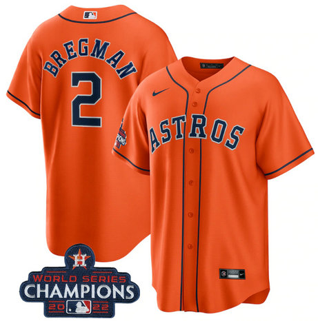 Men's Houston Astros #2 Alex Bregman Orange 2022 World Series Champions Stitched Baseball Jersey