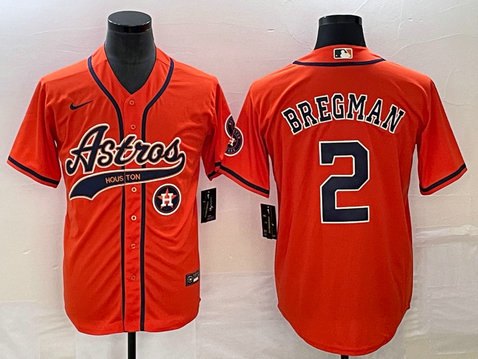 Men's Houston Astros #2 Alex Bregman Orange With Patch Cool Base Stitched Baseball Jersey 4