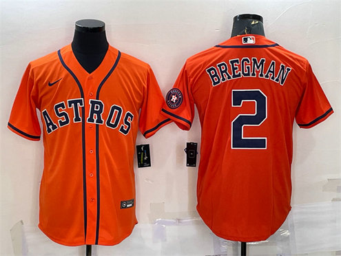 Men's Houston Astros #2 Alex Bregman Orange With Patch Cool Base Stitched Jersey1