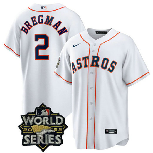 Men's Houston Astros #2 Alex Bregman White 2022 World Series Stitched Baseball Jersey
