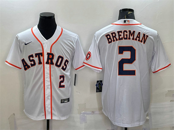 Men's Houston Astros #2 Alex Bregman White With Patch Cool Base Stitched Jersey1