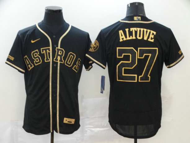 Men's Houston Astros #27 Jose Altuve 2020 Black Golden Flex Base Stitched MLB Jersey