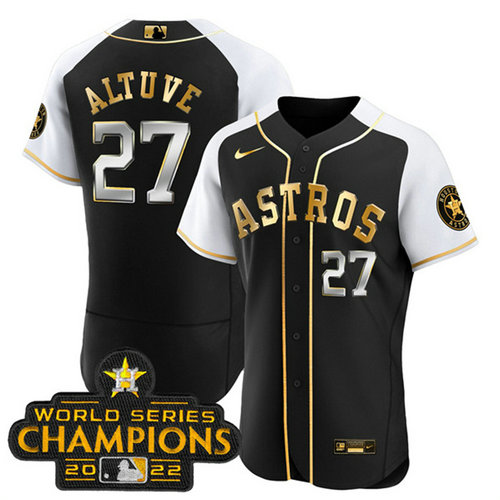 Men's Houston Astros #27 Jose Altuve 2023 Black Gold Alternate Flex Base Stitched Baseball Jersey