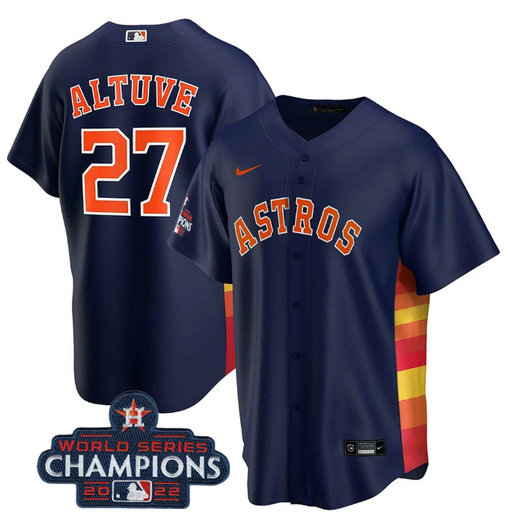 Men's Houston Astros #27 Jose Altuve Navy 2022 World Series Champions Stitched Baseball Jersey