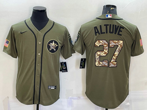 Men's Houston Astros #27 Jose Altuve Olive Salute To Service Cool Base Stitched Jersey