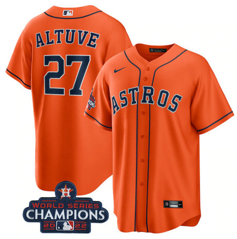 Men's Houston Astros #27 Jose Altuve Orange 2022 World Series Champions Stitched Baseball Jersey