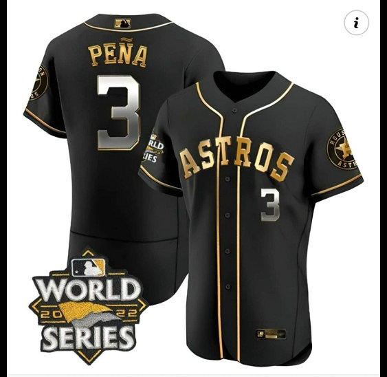 Men's Houston Astros #3 Jeremy Pena Black Gold 2022 World Series Patch Jersey
