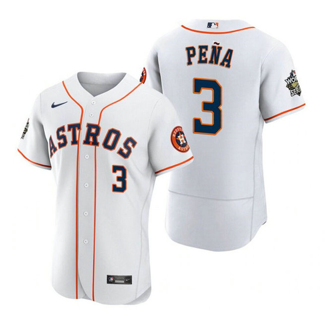 Men's Houston Astros #3 Jeremy Pena White 2022 World Series Flex Base Stitched Baseball Jersey