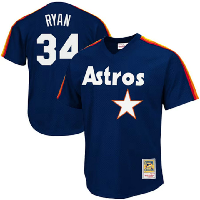 Men's Houston Astros #34 Nolan Ryan Navy Mitchell & Ness Stitched Baseball Jersey