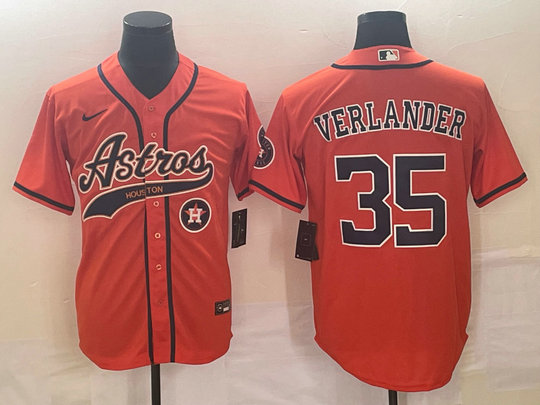 Men's Houston Astros #35 Justin Verlander Orange With Patch Cool Base Stitched Baseball Jersey