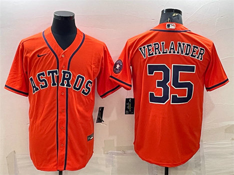 Men's Houston Astros #35 Justin Verlander Orange With Patch Cool Base Stitched Jersey