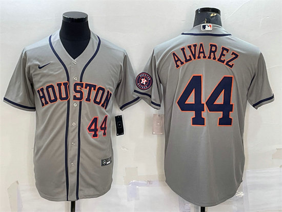 Men's Houston Astros #44 Yordan Alvarez Grey With Patch Cool Base Stitched Jersey