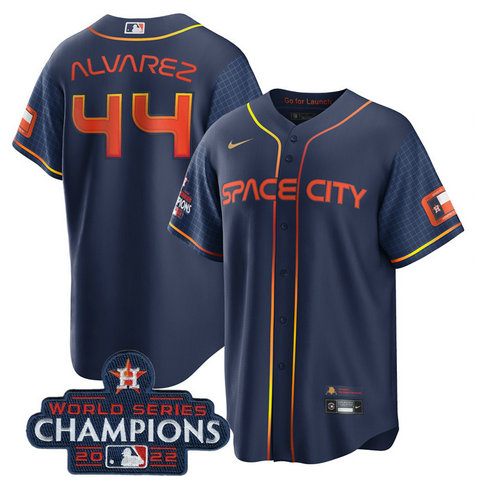 Men's Houston Astros #44 Yordan Alvarez Navy 2022 World Series Champions City Connect Stitched Baseball Jersey