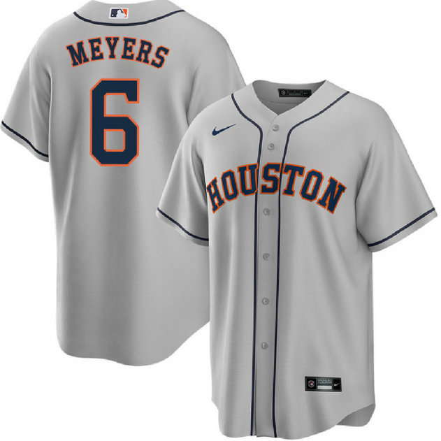 Men's Houston Astros #6 Jake Meyers Grey Cool Base Stitched Baseball Jersey