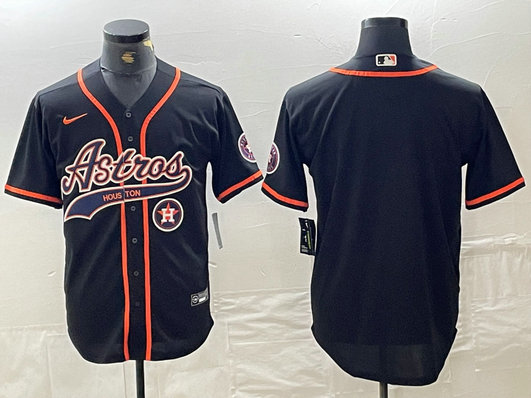 Men's Houston Astros Black Team  With Patch Cool Base Stitched Baseball Jersey 1