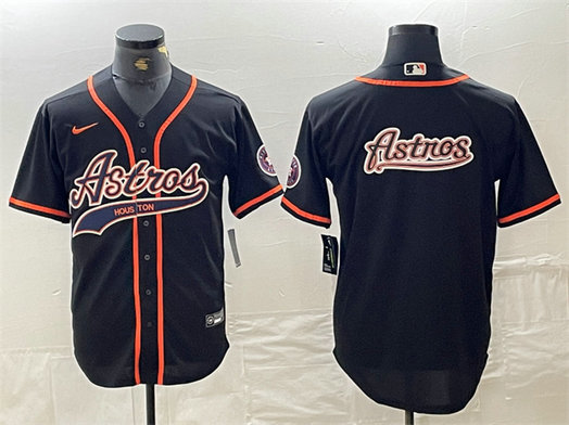 Men's Houston Astros Black Team Big Logo With Patch Cool Base Stitched Baseball Jersey 1