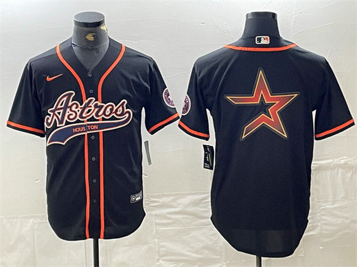 Men's Houston Astros Black Team Big Logo With Patch Cool Base Stitched Baseball Jersey 2