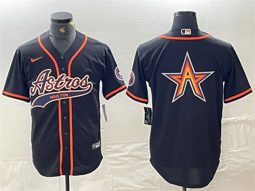Men's Houston Astros Black Team Big Logo With Patch Cool Base Stitched Baseball Jersey 3