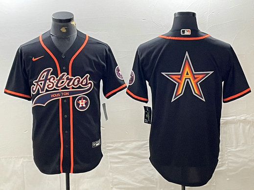 Men's Houston Astros Black Team Big Logo With Patch Cool Base Stitched Baseball Jersey 5