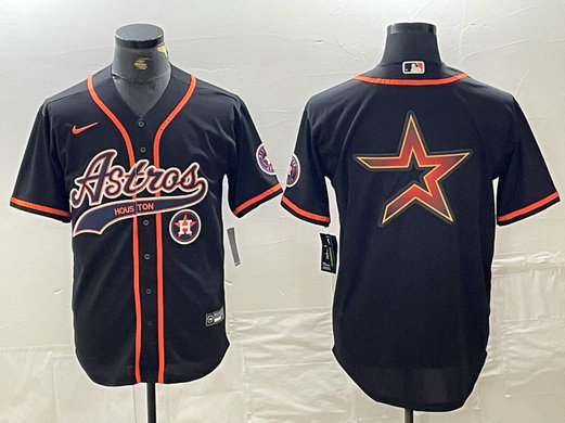 Men's Houston Astros Black Team Big Logo With Patch Cool Base Stitched Baseball Jersey 6