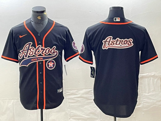 Men's Houston Astros Black Team Big Logo With Patch Cool Base Stitched Baseball Jersey 7