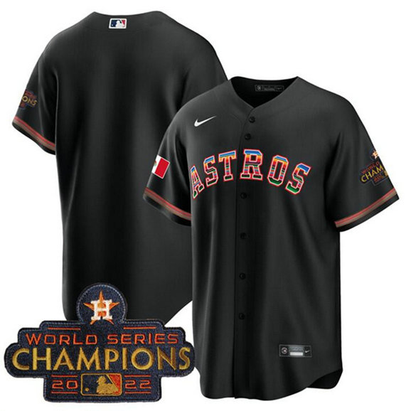 Men's Houston Astros Blank Black Mexico With World Serise Champions Patch Cool Base Stitched Baseball Jersey
