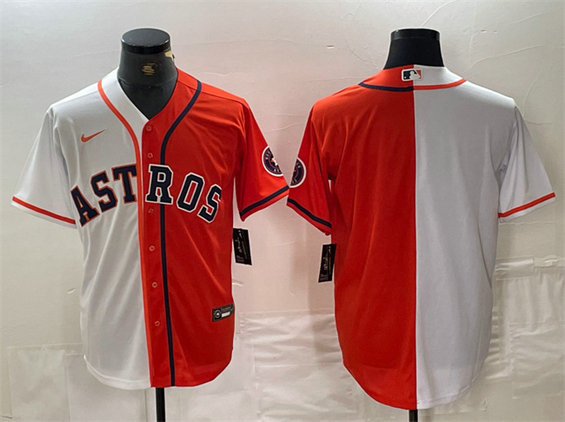 Men's Houston Astros Blank White Orange Split With Patch Cool Base Stitched Baseball Jerseys