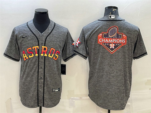 Men's Houston Astros Grey 2022 World Series Champions Team Big Logo Cool Base Stitched Baseball Jersey