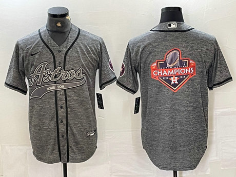 Men's Houston Astros Grey Team Big Logo With Patch Cool Base Stitched Baseball Jersey 2