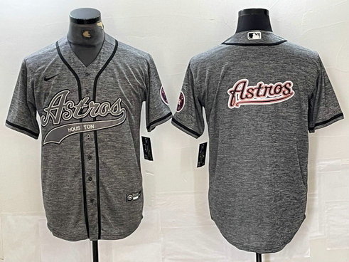 Men's Houston Astros Grey Team Big Logo With Patch Cool Base Stitched Baseball Jersey 3