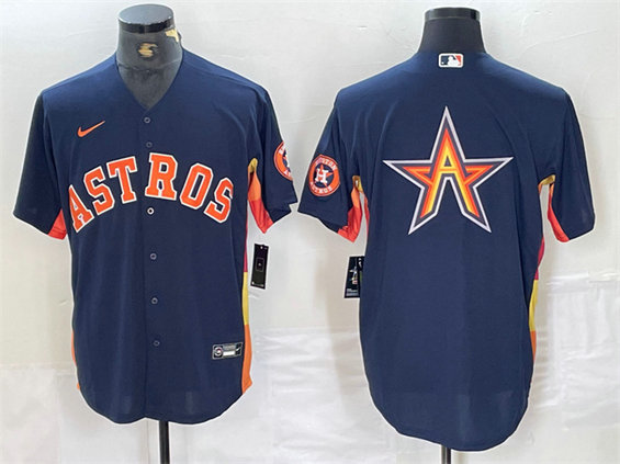 Men's Houston Astros Grey Team Big Logo With Patch Cool Base Stitched Baseball Jersey