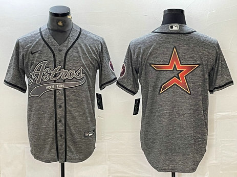 Men's Houston Astros Grey Team Big Logo With Patch Cool Base Stitched Baseball Jerseys 1