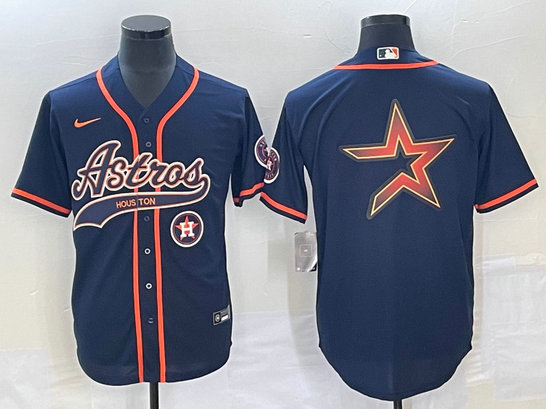 Men's Houston Astros Navy Team Big Logo With Patch Cool Base Stitched Baseball Jersey 1