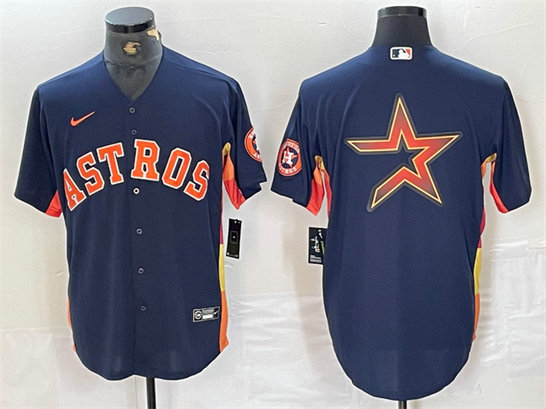 Men's Houston Astros Navy Team Big Logo With Patch Cool Base Stitched Baseball Jersey 2