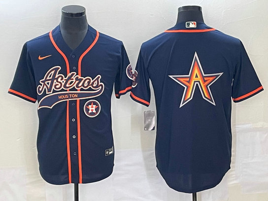 Men's Houston Astros Navy Team Big Logo With Patch Cool Base Stitched Baseball Jersey 3